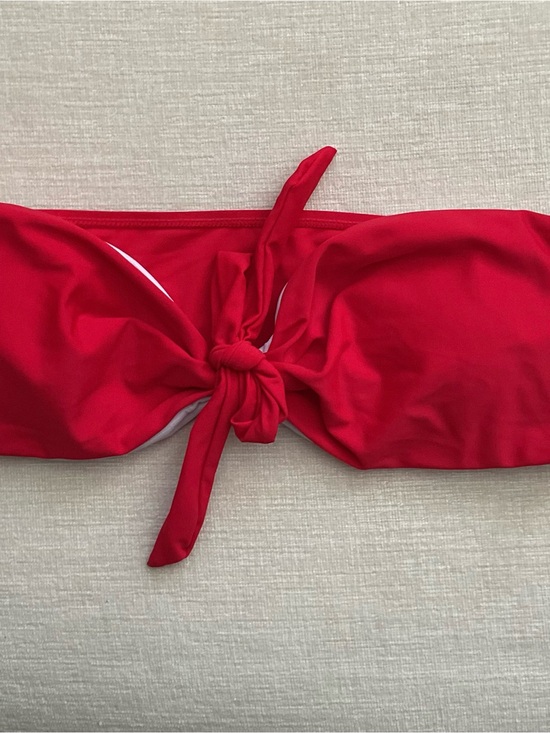 None Other - Red Tie-Front Bandeau Bikini Top - Women Swim